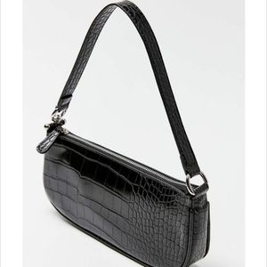 Urban Outfitters Black Crocodile Mini Embossed Shoulder Baguette Bag